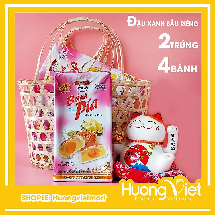 Đặc Sản Sóc Trăng - Bánh Pía 2 Trứng Đậu Xanh Sầu Riêng Tân Huê Viên 580G, Bánh Pía Sóc Trăng Tân Huê Viên 2 Trứng Muối