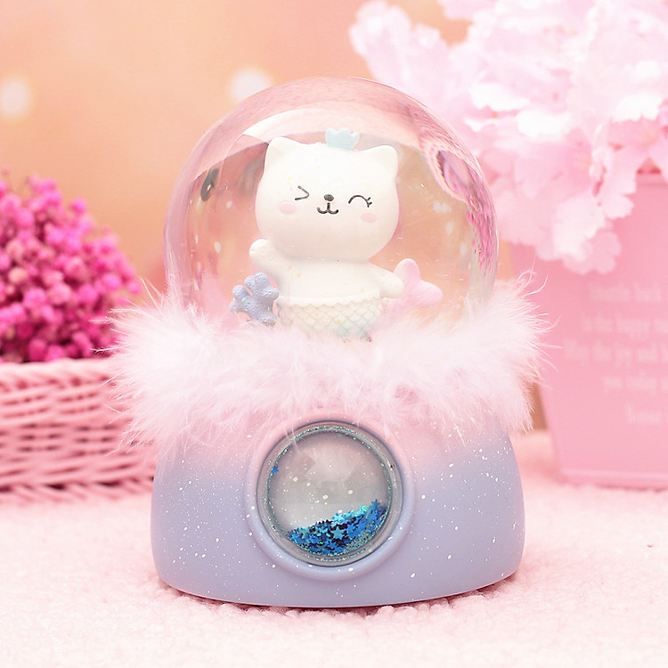Quả Cầu Tuyết Thủy Tinh Phát Nhạc Mèo Con Dễ Thương