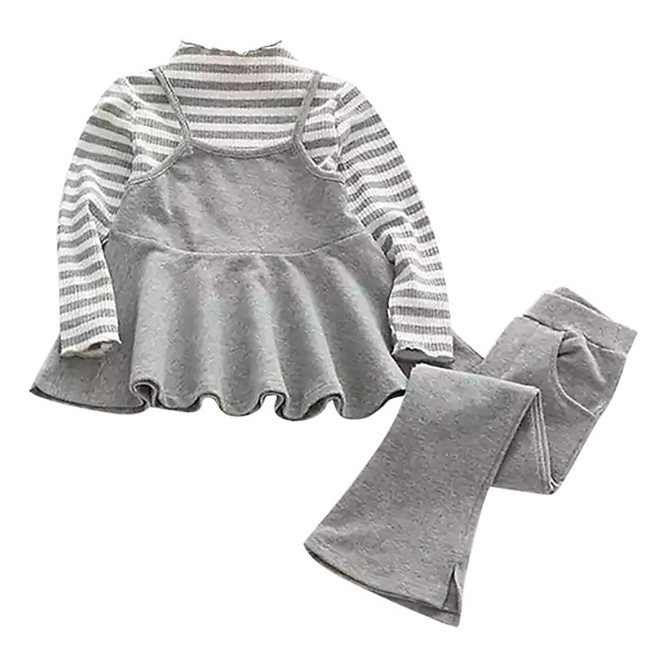 Bộ Bé Gái Sọc Tiểu Thư Bonchop BBG-120135638X (Xám)