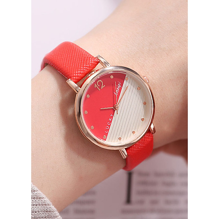 Đồng hồ dây da nữ phong cách Hàn Quốc, tặng vòng đeo tay - Hàng nhập khẩu