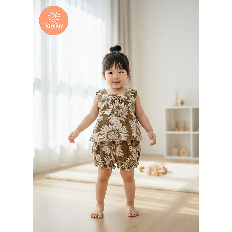 Bộ Bé Gái Tamiuy Hoa Hướng Dương Quần Phồng Cho Bé 5-16 kg