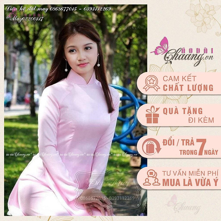 Áo dài truyền thống phi bóng màu hồng_Chaang_May sẵn áo dài đẹp, áo dìa giá rẻ