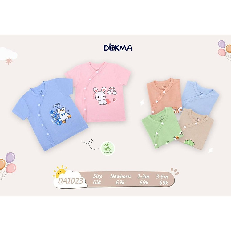 Dokma Áo sơ sinh cài lệch tay ngắn thun cotton 0-6 tháng DA1023