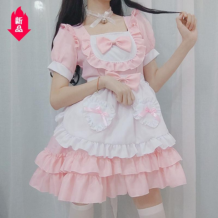 2023 cô gái sexy váy Cosplay phong cách Nhật Bản dịu dàng cô gái hầu gái váy liền bộ đồng phục người giúp việc màu hồng trong sáng và đáng yêu nhập vai