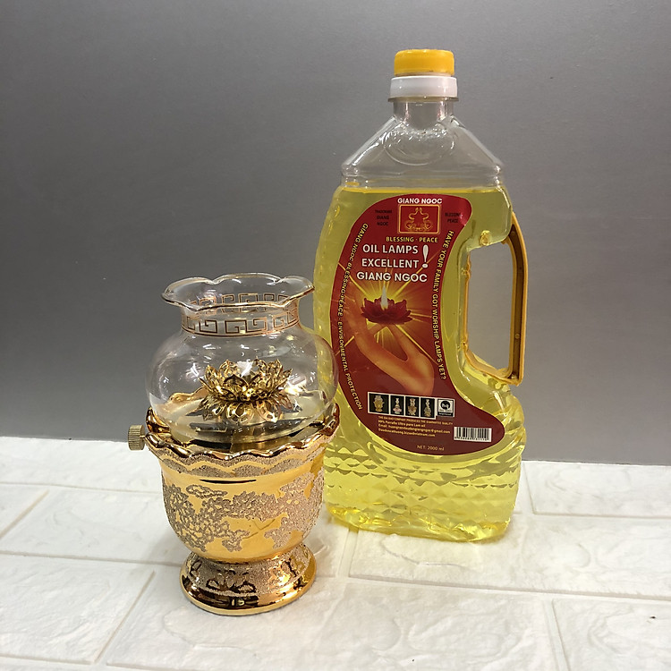 Đèn thờ đốt dầu kim sa ( tặng chai dầu 0,5lit)
