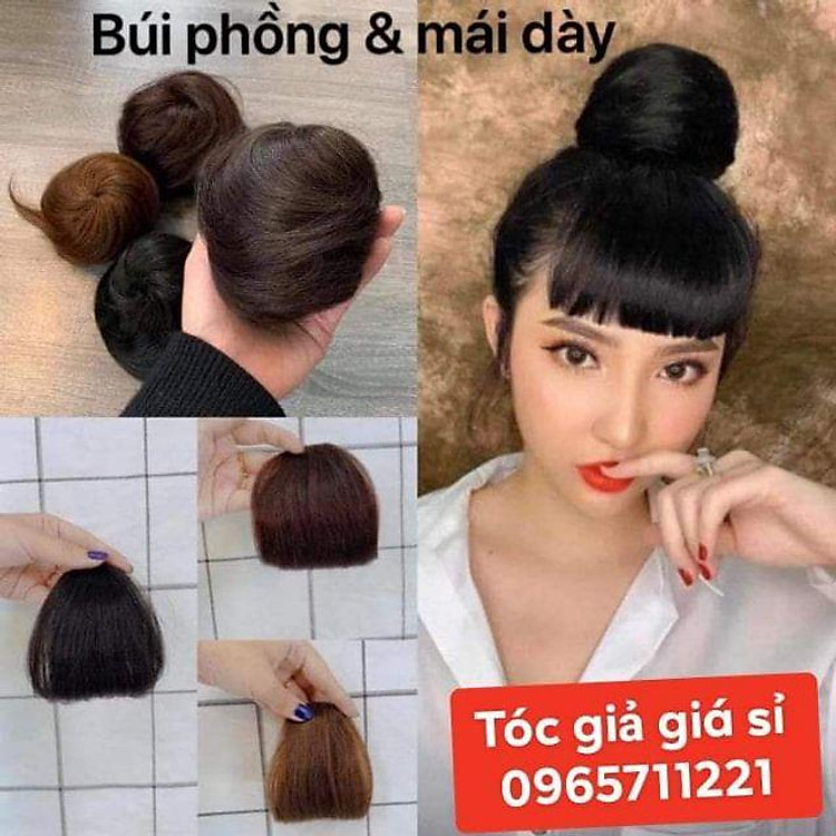 Tóc giả nữ đẹp combo búi cao mái ngố siêu kute