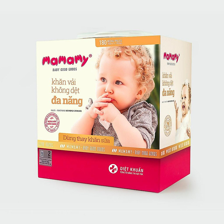 Khăn khô đa năng Mamamy, dùng thay khăn sữa, hộp 180 tờ, an toàn cho trẻ sơ sinh