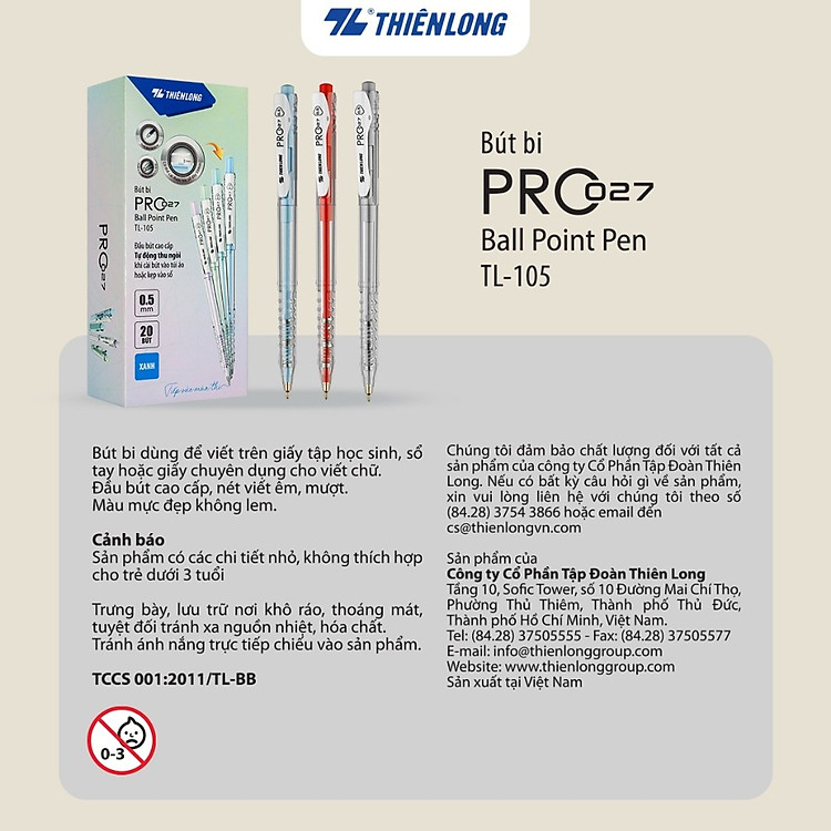 Bút bi Thiên Long PRO 027 (0.5mm, Combo 5 chiếc) - Ảnh 6