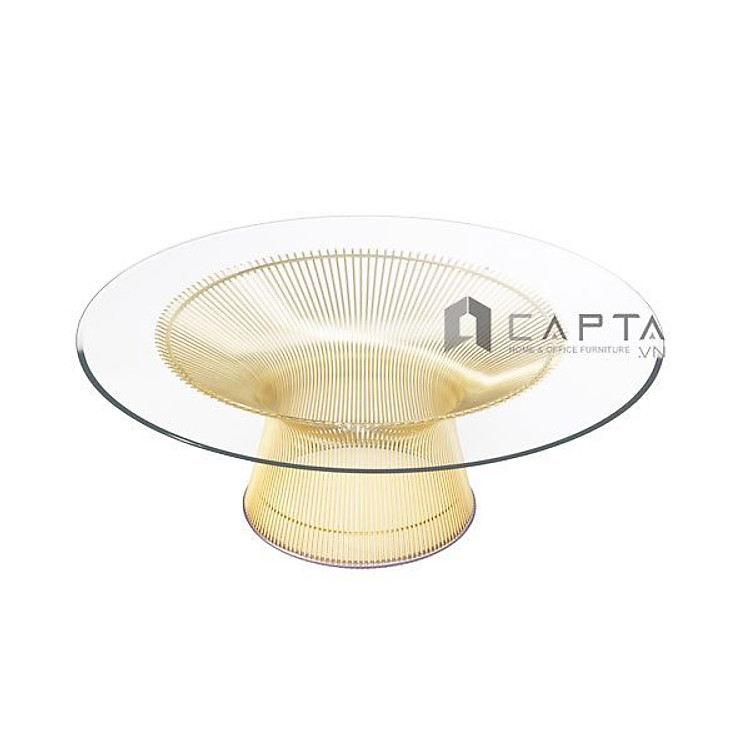Bàn sofa mặt kính cường lực TS PLATNER GOLD 08 Bàn tiếp khách mặt kính 8 ly chân sắt mạ vàng gold