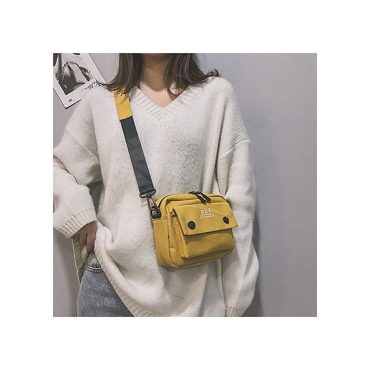 Túi Nữ Đeo Chéo Mini DCY Vải Canvas Khóa Kéo Phong Cách Trẻ Trung Cá Tính