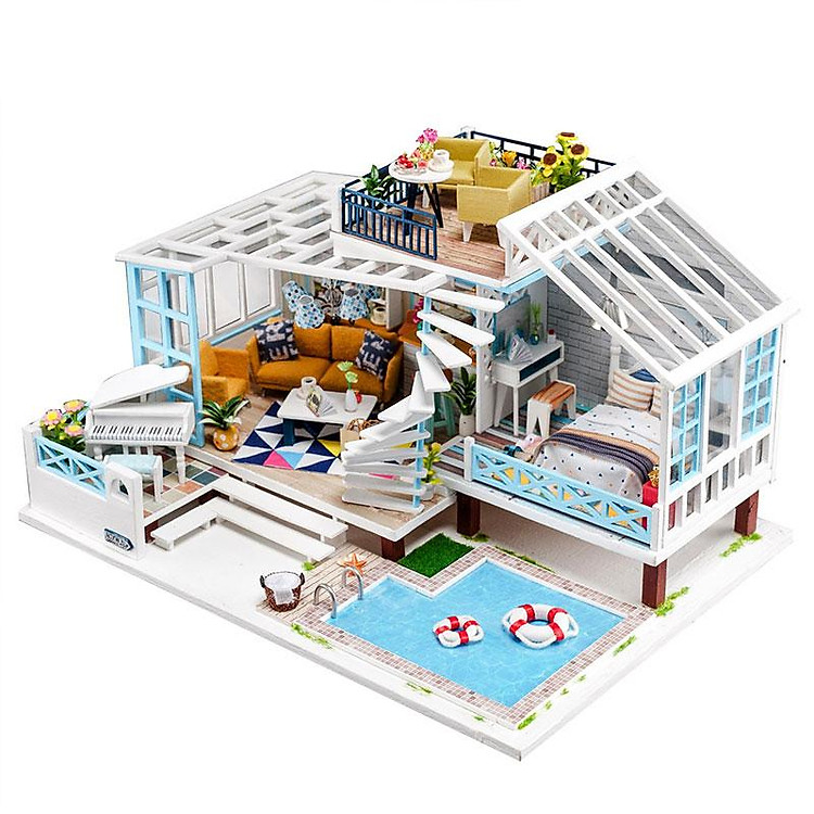 Nhà búp bê lắp ghép barbie Đón Gió Biển Tặng kèm keo dán,dụng cụ lắp ghép, mica