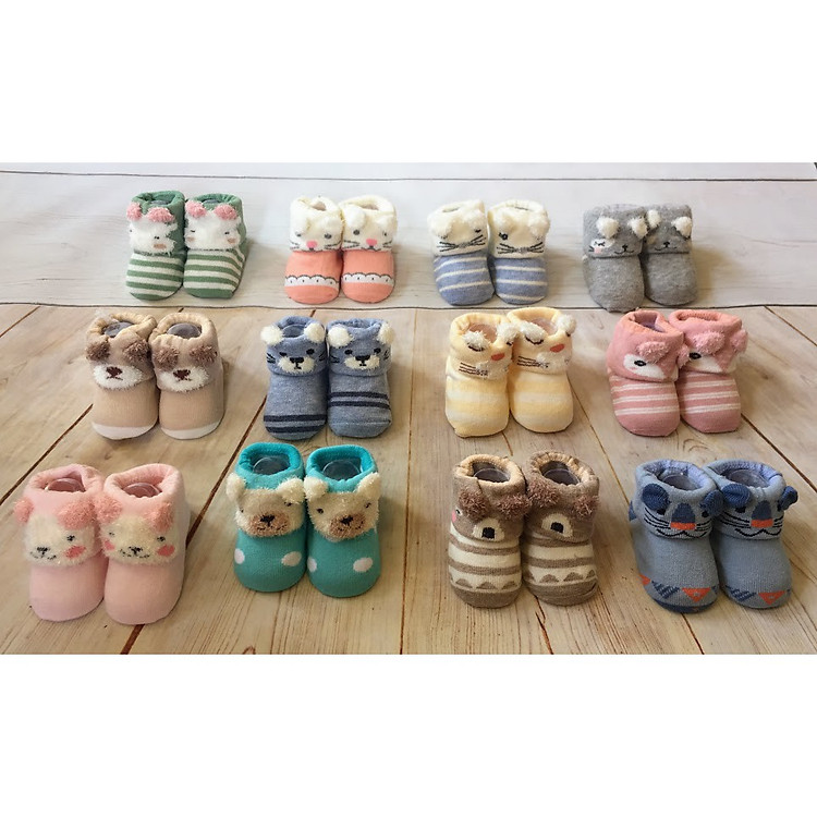 Combo 02 đôi Tất / Vớ sơ sinh siêu mịn tai thú cho bé yêu (Giao màu ngẫu nhiên)