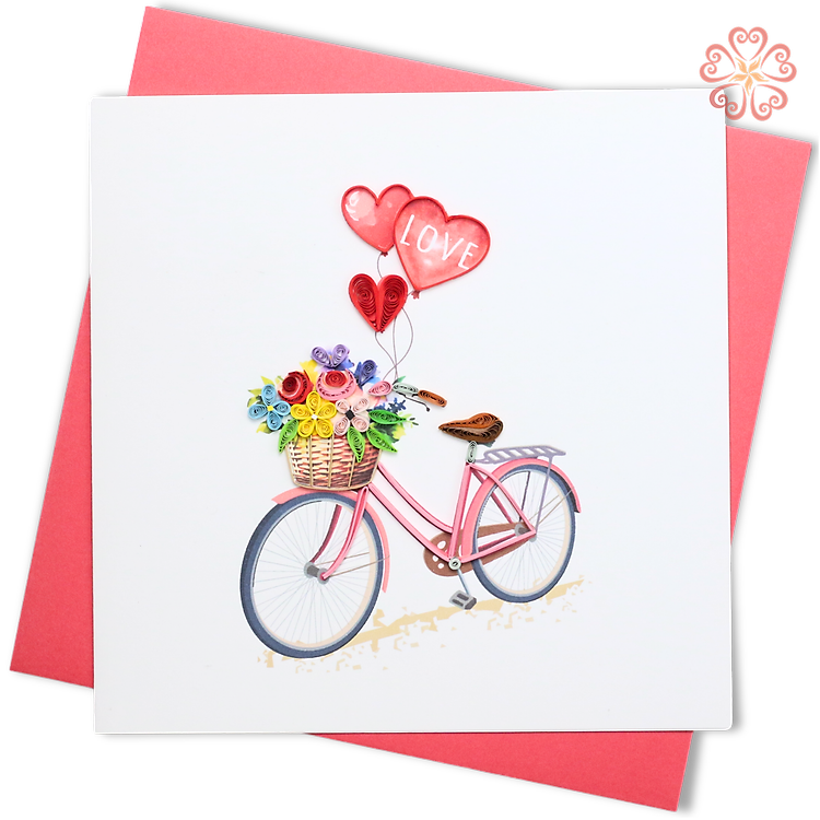 Thiệp Giấy Xoắn Nghệ Thuật - Thiệp Xe Đạp Tình Yêu - Love Bicycle Card - Love Valentine - 15 x 15 - VN2XM115D64E1