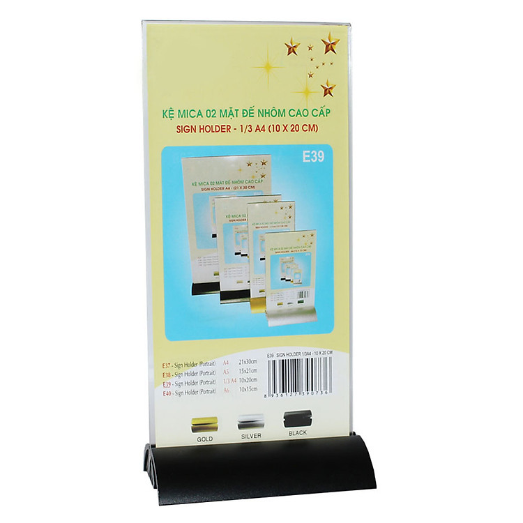 Kệ Mica 02 Mặt Đế Nhôm Cao Cấp E39 (KT: 10 x 20cm)