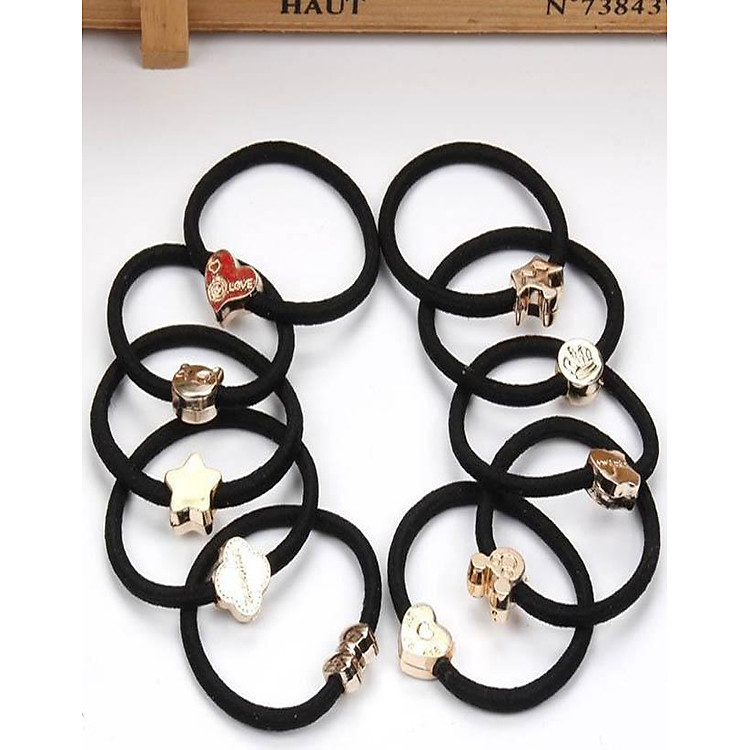 Bộ 10 cột tóc màu đen họa tiết dễ thương nhiều kiểu (kiểu ngẫu nhiên)