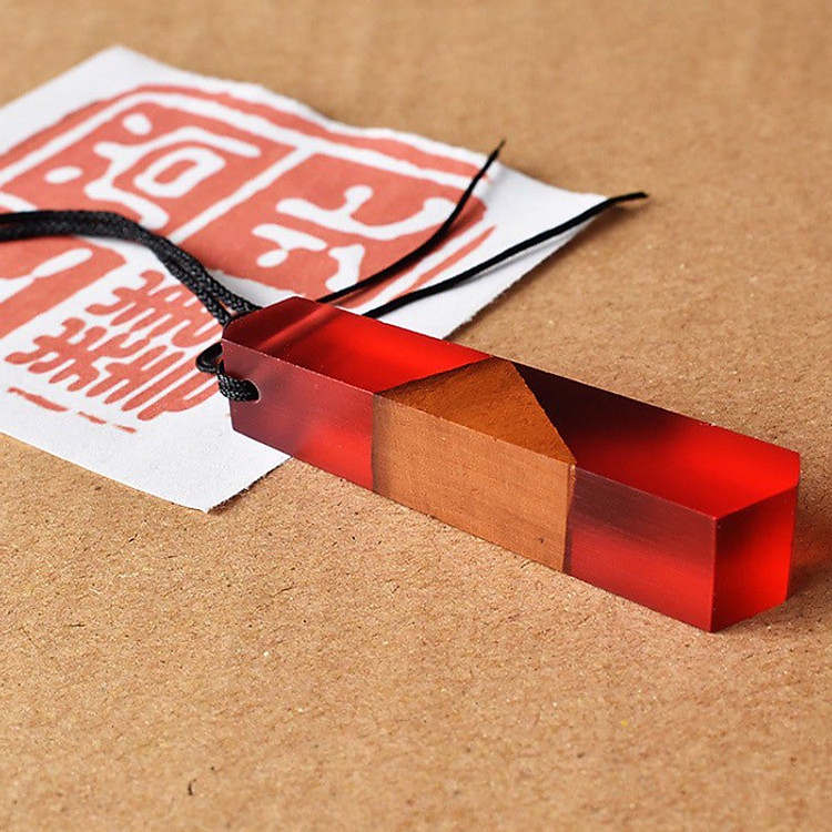 Vòng Cổ May Mắn Dây Chuyền Wood Resin Cổ Điển Từ Gỗ Tự Nhiên - Fire Stone