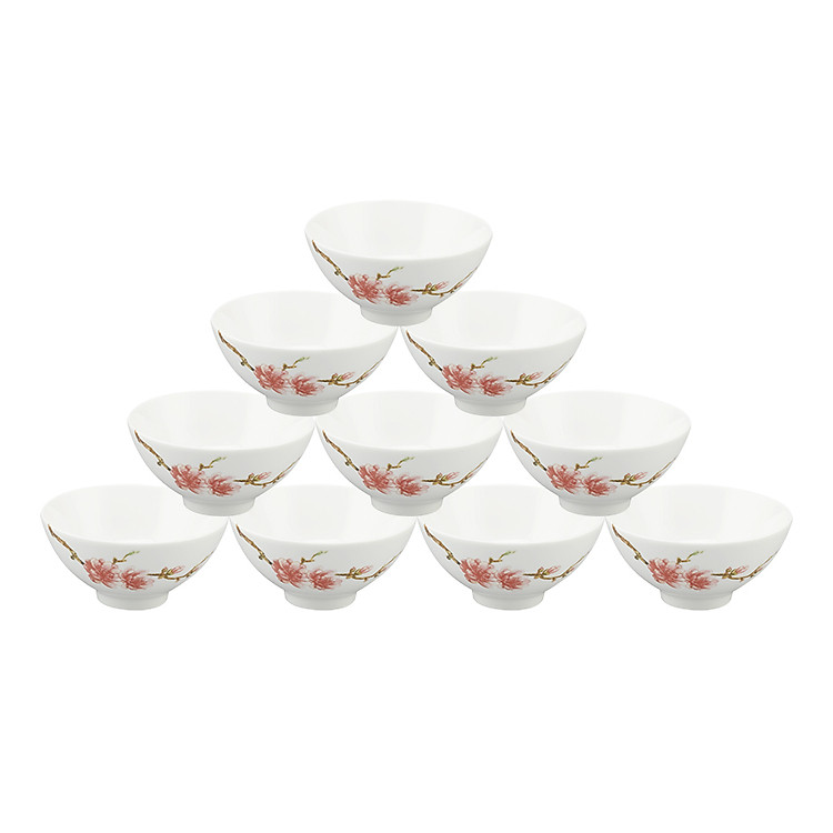 Bộ 10 Cái Chén Cơm Minh Long (S) Hồng Đào (11.5cm)