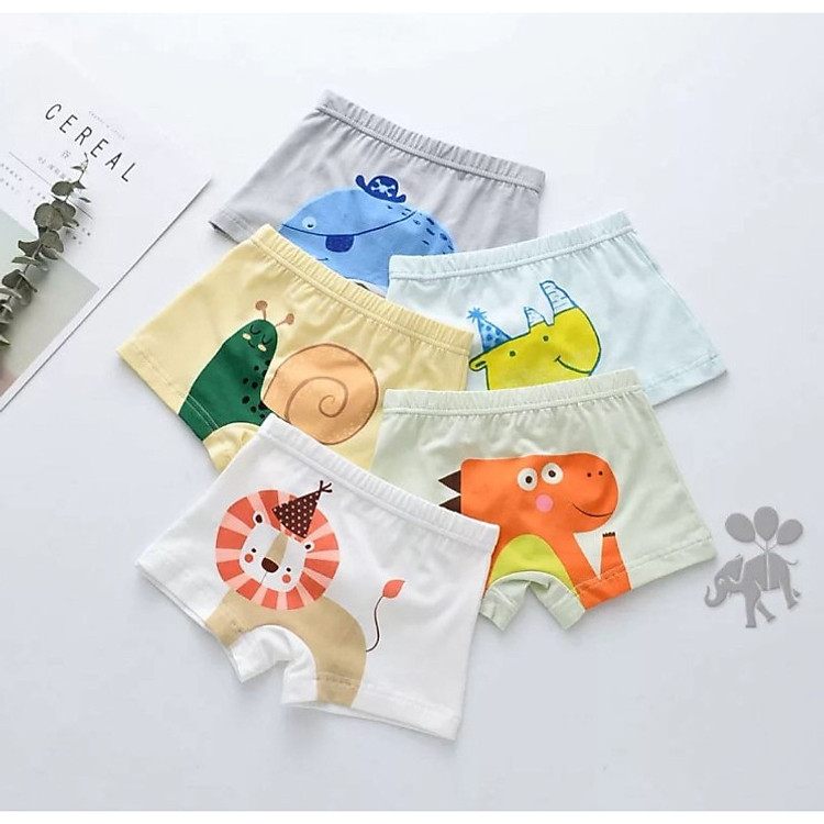 Combo 5 quần quần lót đùi cho bé trai đủ size (hàng 100% coton ) hình ốc sên