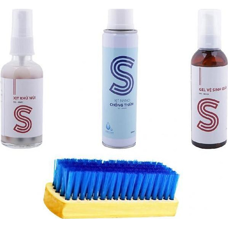 Bộ gel vệ sinh giày 100ml, xịt khử mùi 50ml, xịt nano chống thấm 200ml và bàn chải COMBOSSS21