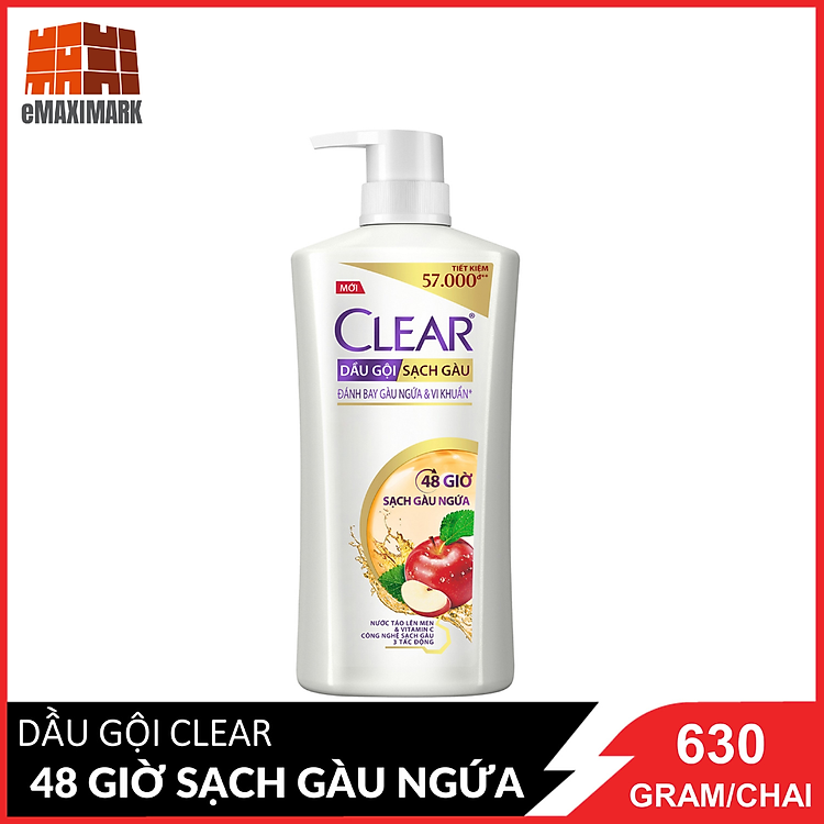 Dầu gội đầu Clear sạch gàu ngứa và vi khuẩn suốt 48 Giờ Nước Táo Lên Men và Vitamin C 630 Gram