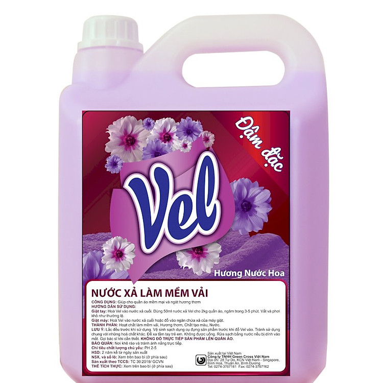 Nước Xả Quần Áo Vel Tím Đậm Đặc Hương Nước Hoa can 5L