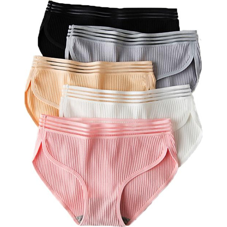 Combo 5 Quần lót nữ gân tăm Viền Chéo - ZQG02 (Giao màu ngẫu nhiên)