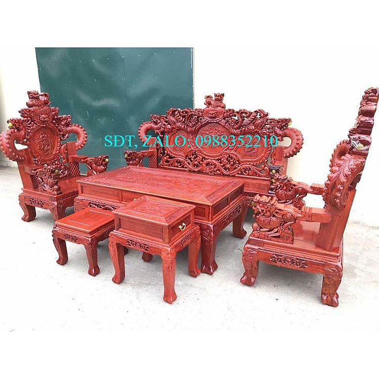 Bộ bàn ghế Nghê Đỉnh Rồng Phương gỗ Hương Đỏ Nam Phi