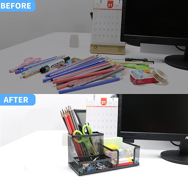 Khay Cắm Bút 3 Ngăn Kim Loại Màu Đen - Ảnh 5