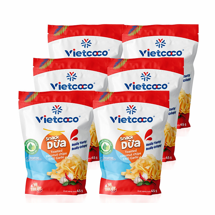 COMBO 6 TÚI SNACK DỪA TỎI ỚT VIETCOCO 45G