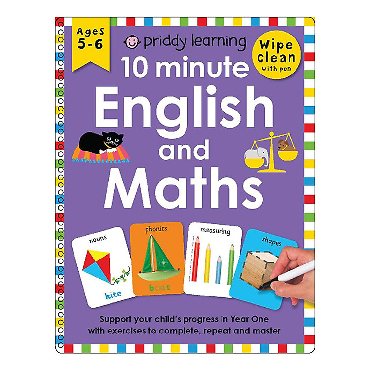 Sách Priddy Learning 10 Minute English and Maths Wipe Clean (Ages 5+)