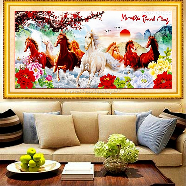 Tranh thêu chữ thập MÃ ĐÁO THÀNH CÔNG (84*42cm) chưa thêu