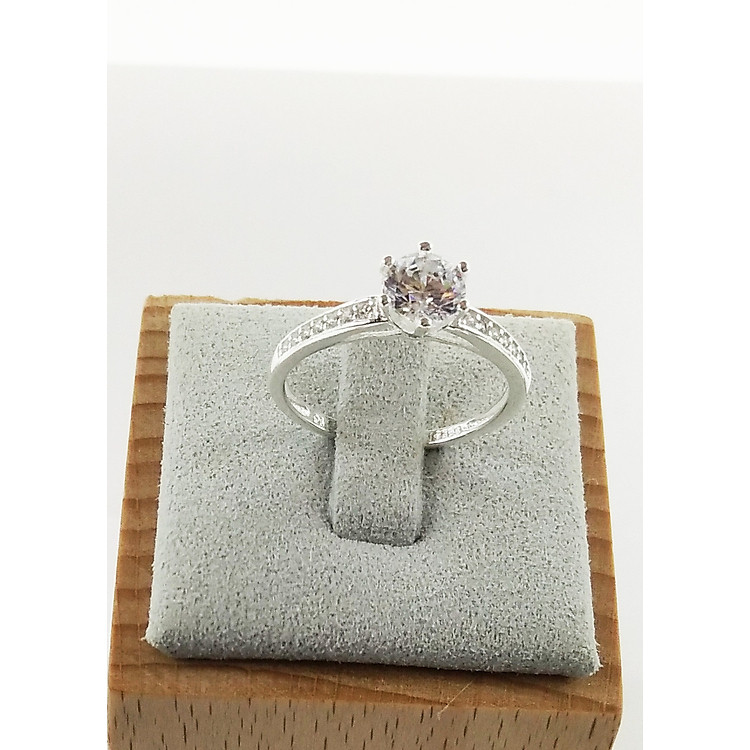 Nhẫn bạc nữ trang sức bạc Ý S925 Bạc Xinh Huệ Ngân- Kim cương 6 chấu đẹp RR1561