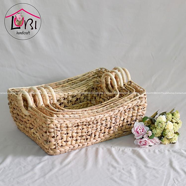 - Khay đựng đồ lục bình hình chữ nhật võng miệng - đan hoa thị sang trọng