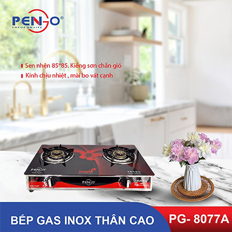 Bếp gas đôi mặt kính Pengo PG- 8077A( hàng chính hãng)