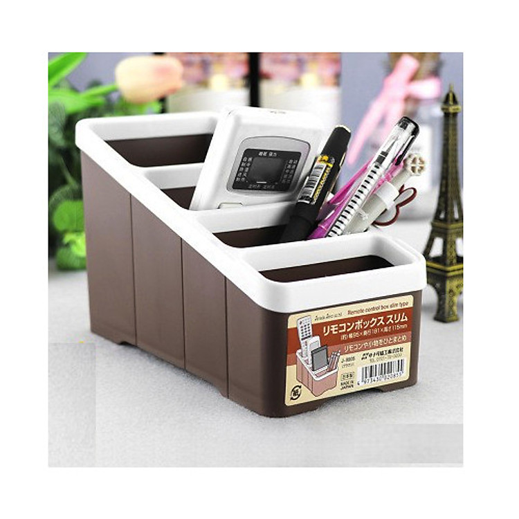 Khay đựng điều khiển 4 ngăn đa năng Nhật Bản - Màu nâu - Ảnh 5