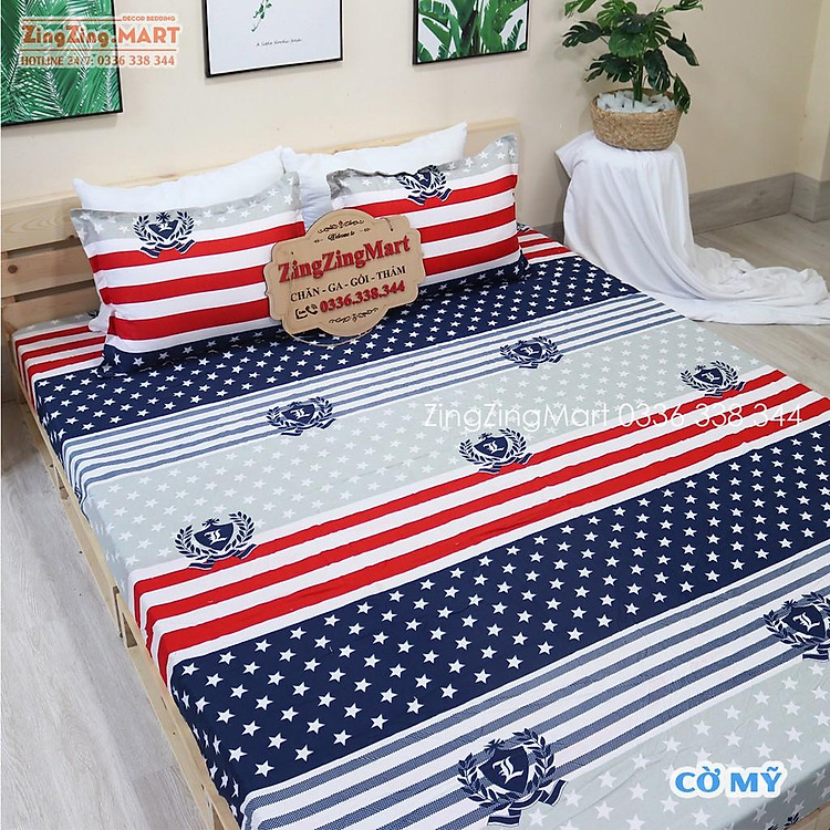 Ga Trải Giường 1m6x2m Poly Cotton Mẫu Cờ Mỹ (Quý khách có thể gửi mẫu qua chát để chọn mẫu theo ý)