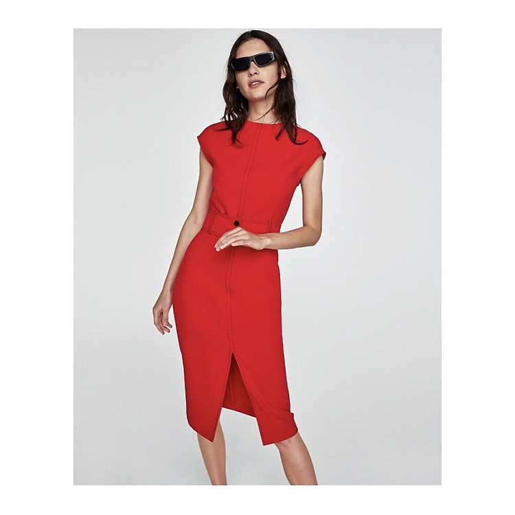 Đầm Ôm Xẻ Trước Màu Đỏ