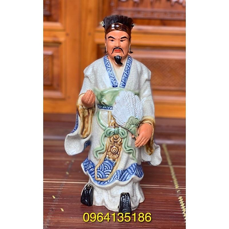 Tượng Khổng Minh h30cm men rạn gốm sứ Bát Tràng