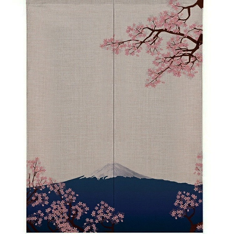 Màn rèm noren Nhật Bản 85x120cm - Núi phú sĩ và sakura