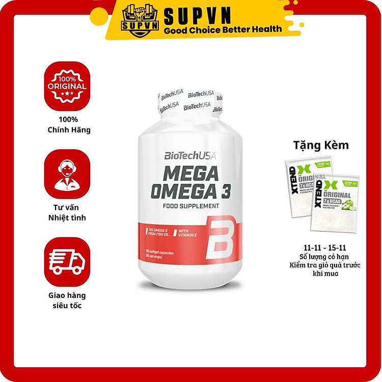 Mua BiotechUSA Mega Omega 3 180Viên Viên uống bổ sung dầu cá tại SUPVN Fitness