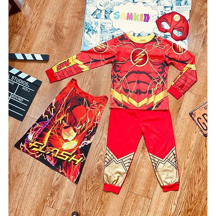 Bộ Quần Áo Siêu Nhân Tia Chớp Flash Dài Tay Cho Bé