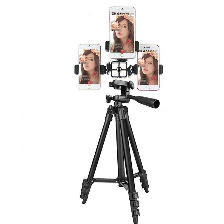 Phụ kiện giá đỡ, khung trụ gắn đến 3 điện thoại lên tripod, hỗ trợ livestream chuyên nghiệp nhiều máy cùng lúc
