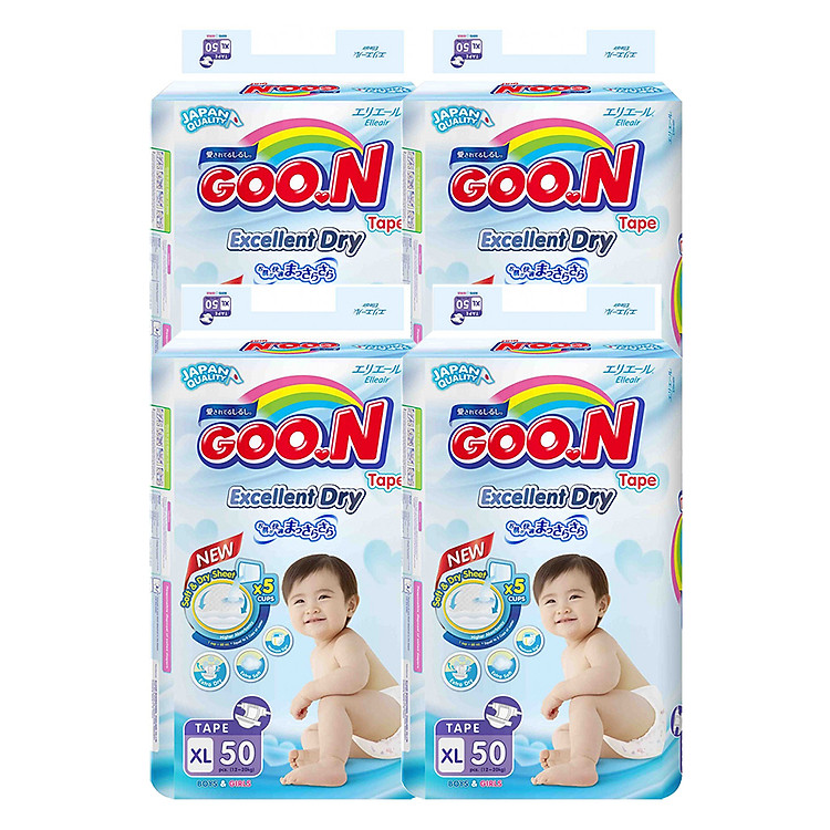 Combo 4 Gói Tã Dán Goo.n Slim Gói Cực Đại XL50 (50 Miếng)