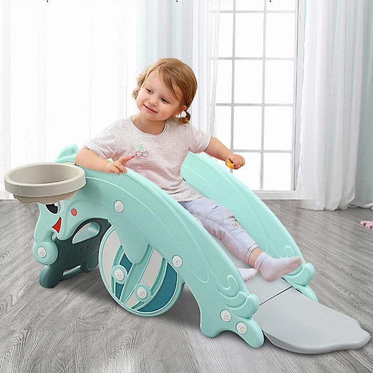 Cầu trượt bập bênh hình cá heo Holla 2020 thiết kế 3in1Ếch bập bênh- Cầu trượt cá heo- Cột bóng rổ cho bé thỏa sức vận động chỉ trong 1 sản phẩm