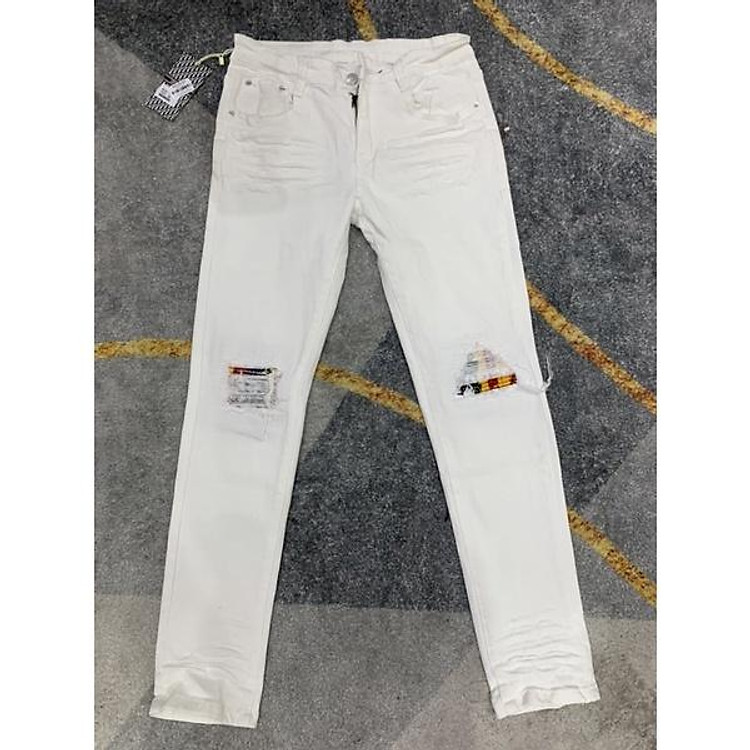 Quần bò trắng rách dễ phối đồ,quần jean nam giá yêu thương