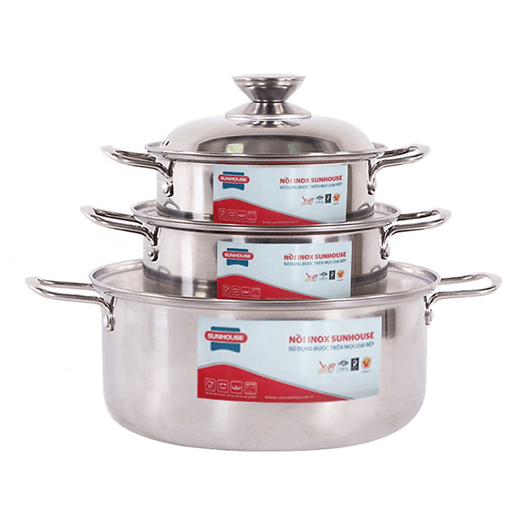 Bộ Nồi Inox 1 Đáy Sunhouse SH224
