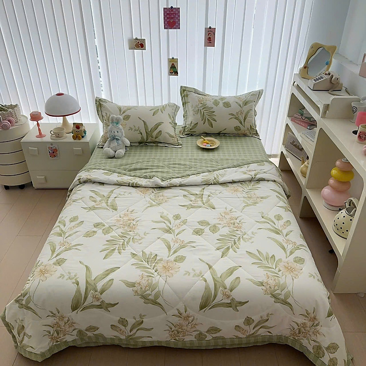 Bộ chăn chần ga gối cotton organic Lidaco cotton nguyên sinh 100% mềm mịn decor phòng ngủ vintage