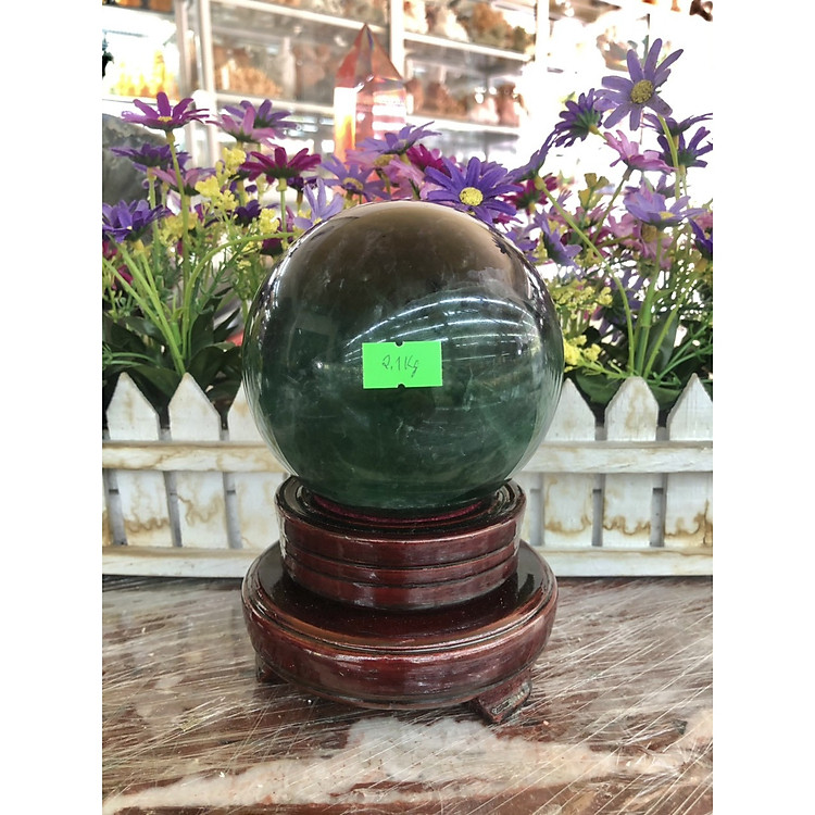 Quả cầu phong thủy đá thạch anh xanh - Đường kính 10,6cm