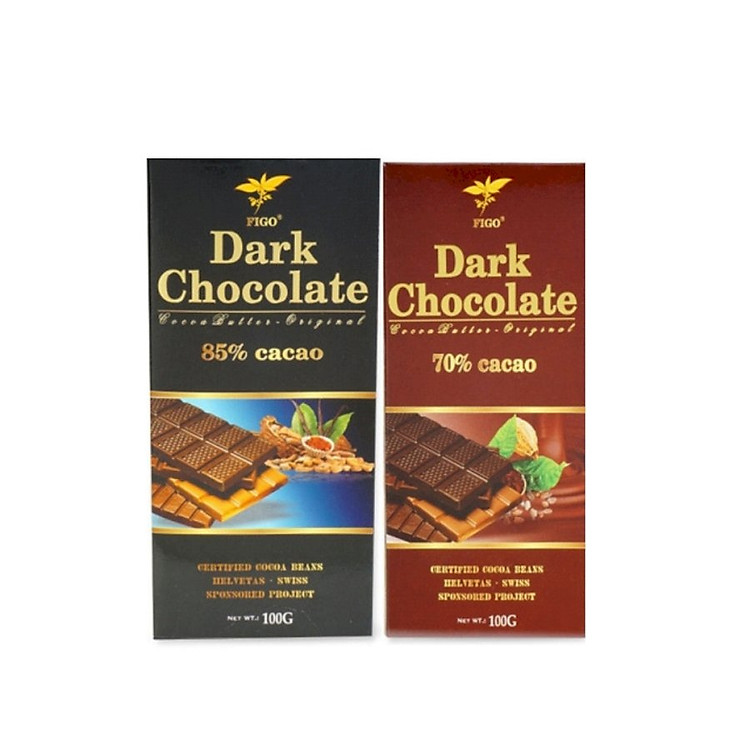 Combo 2 thanh Chocolate đen 70% cacao Figo 100g + Chocolate đen 85% cacao Figo 100g