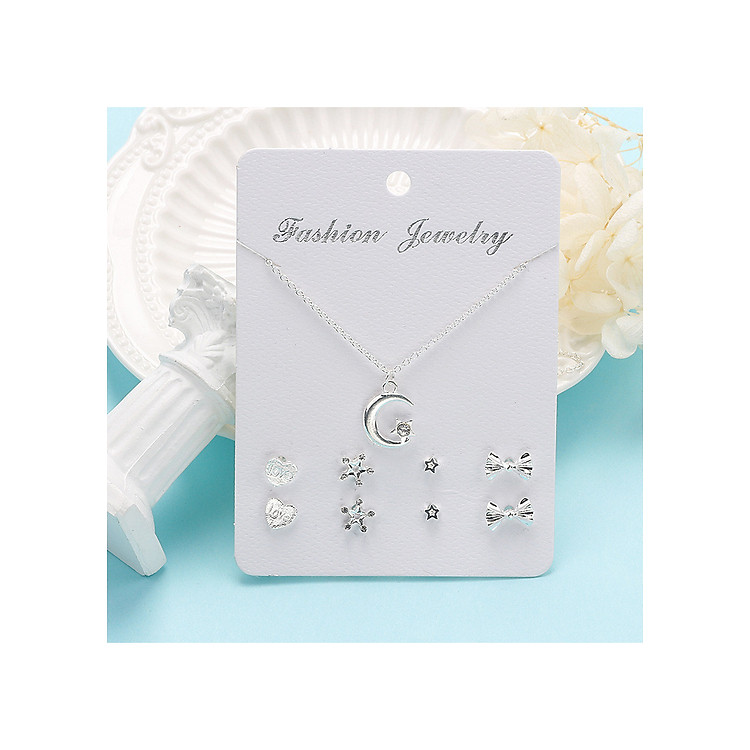 Set combo dây chuyền vòng cổ và 4 đôi bông tai thời trang trăng sao rẻ đẹp